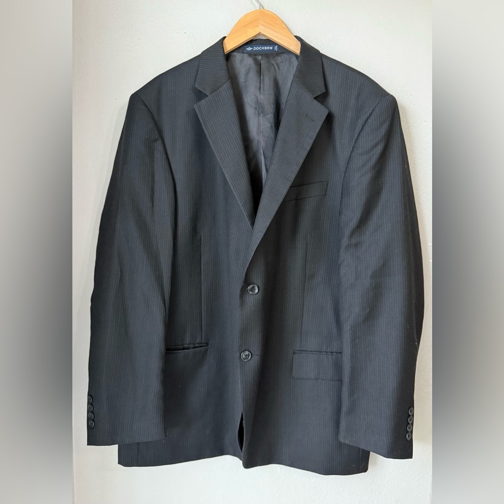 Dockers Pinstripe Black Blazer Jacket Mens Size 48R Dress Clothes